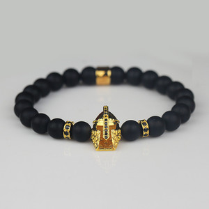 Homme Tete De Mort Chevaliere Lion Tête Charme Noir Agate Bracelet de Perles De Pierres Précieuses - Product Image 2
