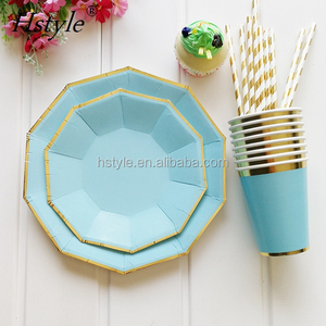 8 pièces/ensemble <span class=keywords><strong>Vaisselle</strong></span> <span class=keywords><strong>jetable</strong></span> en feuille d'or rose, Noël, Nouvel An, fête, assiettes en papier, gobelets, fournitures de fête d'anniversaire, plastique SPT268 - Product Image 1