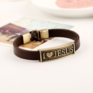 Design <span class=keywords><strong>J</strong></span>'aime <span class=keywords><strong>J</strong></span>ÉSUS Fermoir Bracelets Vintage Or À La Main Alliage Hommes Véritable En Cuir Bracelets En Gros - Product Image 2