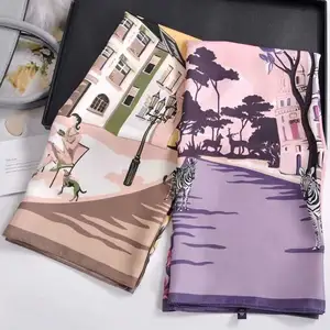 Lady fashion new design accessory custom made printed casual big neckwear perfect square muslim silk ladies other scarves