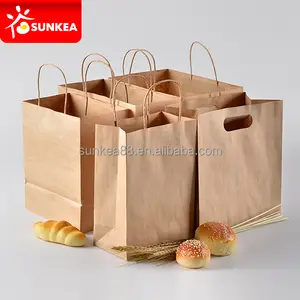 Custom brown restaurant recyclable kraft cutlery paper bag with D cut
