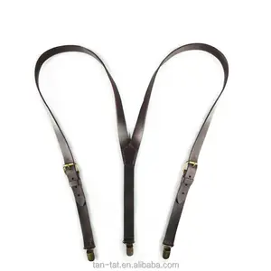 Brown Country Style Cow Leather Suspenders for Men Women Kids