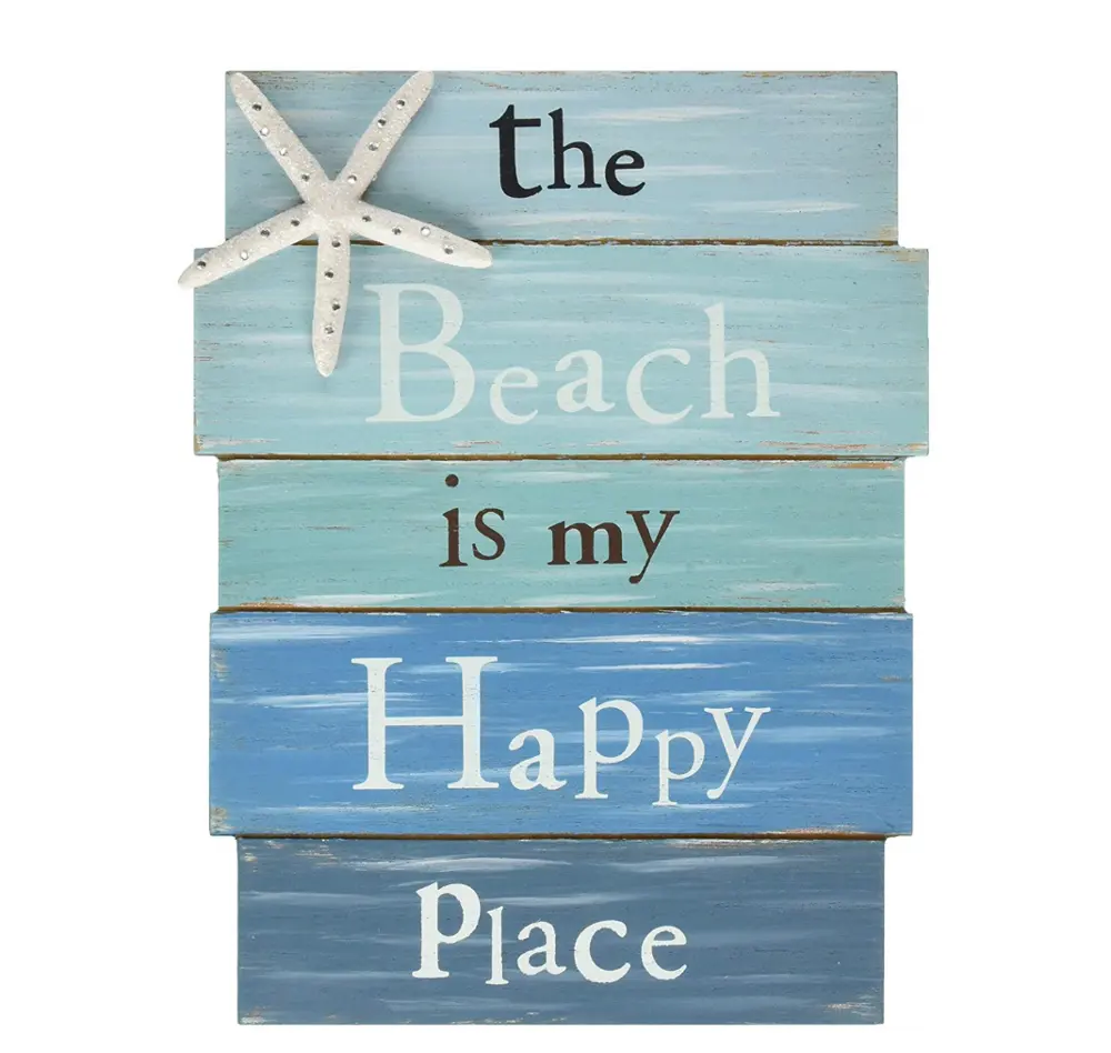 Plaque murale en bois bleu, en vogue, pour la plage est My Happy spot, série océan