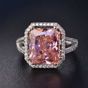 R4385 工厂价格 925 纯银粉红色戒指女士大宝石戒指