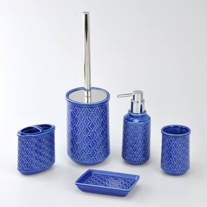 Vaso de cerámica con patrón de tejido pintado esmaltado en forma de cilindro para juegos de baño - Product Image 6