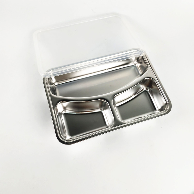 Plateau à déjeuner en métal, 3 compartiments, assiette en acier inoxydable, pour le dîner, offre spéciale