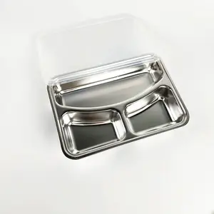 Metal Breakfast Tray Hot Sell Stainless Steel 3 Compartment Dinner Plate Thali