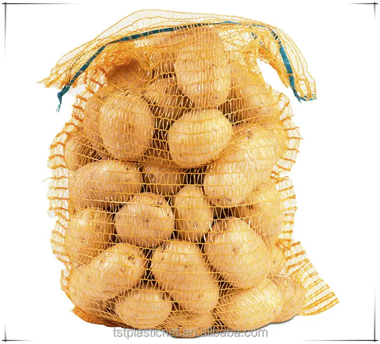 Plastic PE raschel mesh net potato bags 50kg, HDPE mesh bag for vegetable and fruit