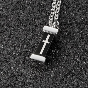 Collar de Acero Inoxidable con Colgante de Cruz Religiosa de Jesús para Cenizas, Urna Conmemorativa, Joyería de Cremación - Product Image 3