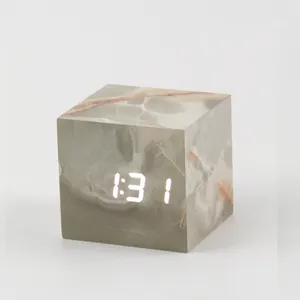 전자 스마트 스퀘어 디지털 사운드 제어 Led 큐브 대리석 알람 시계
