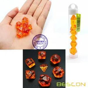 Besconมินิโปร่งแสงPolyhedral RPGลูกเต๋าตั้ง10มิลลิเมตร,ขนาดเล็กRPGบทบาทเล่นเกมชุดลูกเต๋าD4-D20ในหลอด,ใสสีส้ม