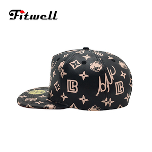 Impresión personalizada 5 panel negro gris pu Cuero 100% poliéster SnapBack <span class=keywords><strong>cap</strong></span> - Product Image 3