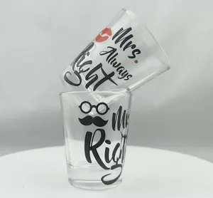 Прозрачный цветной стеклянный стакан с логотипом на заказ Mr и Mrs Always right shot