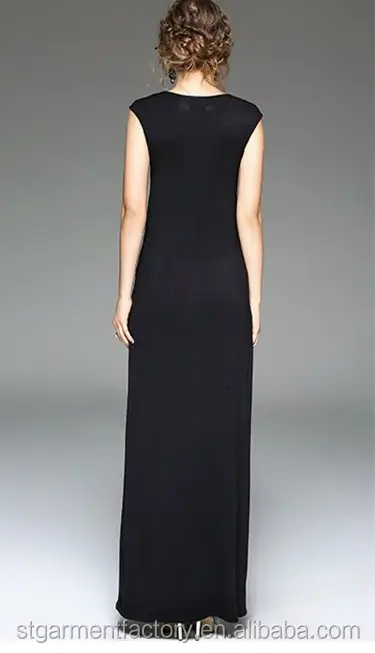 Elegant Embroidery Maxi Dress Sexy V Neck Black Evening Dresses STb-1012