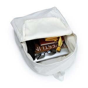 Tas buatan tangan ransel kanvas putih grosir Dropship, kanvas ransel mode wanita putih, tas punggung kanvas polos - Product Image 4