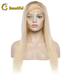 Pas cher 100 cheveux vierges brésiliens pleine dentelle perruques 613 blonde soie vague droite de cheveux humains perruques