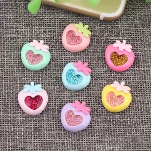 En gros 18*19mm Dos Plat Résine Paillettes Cabochons pour Enfants Cheveux Accessoires PR169 Mignon Fraise Résines