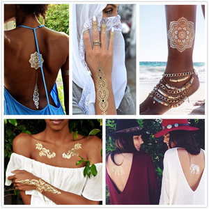 Las mujeres de moda barato del tatuaje impermeable de plata de oro metálico <span class=keywords><strong>Henna</strong></span> tatuaje <span class=keywords><strong>temporal</strong></span> - Product Image 4