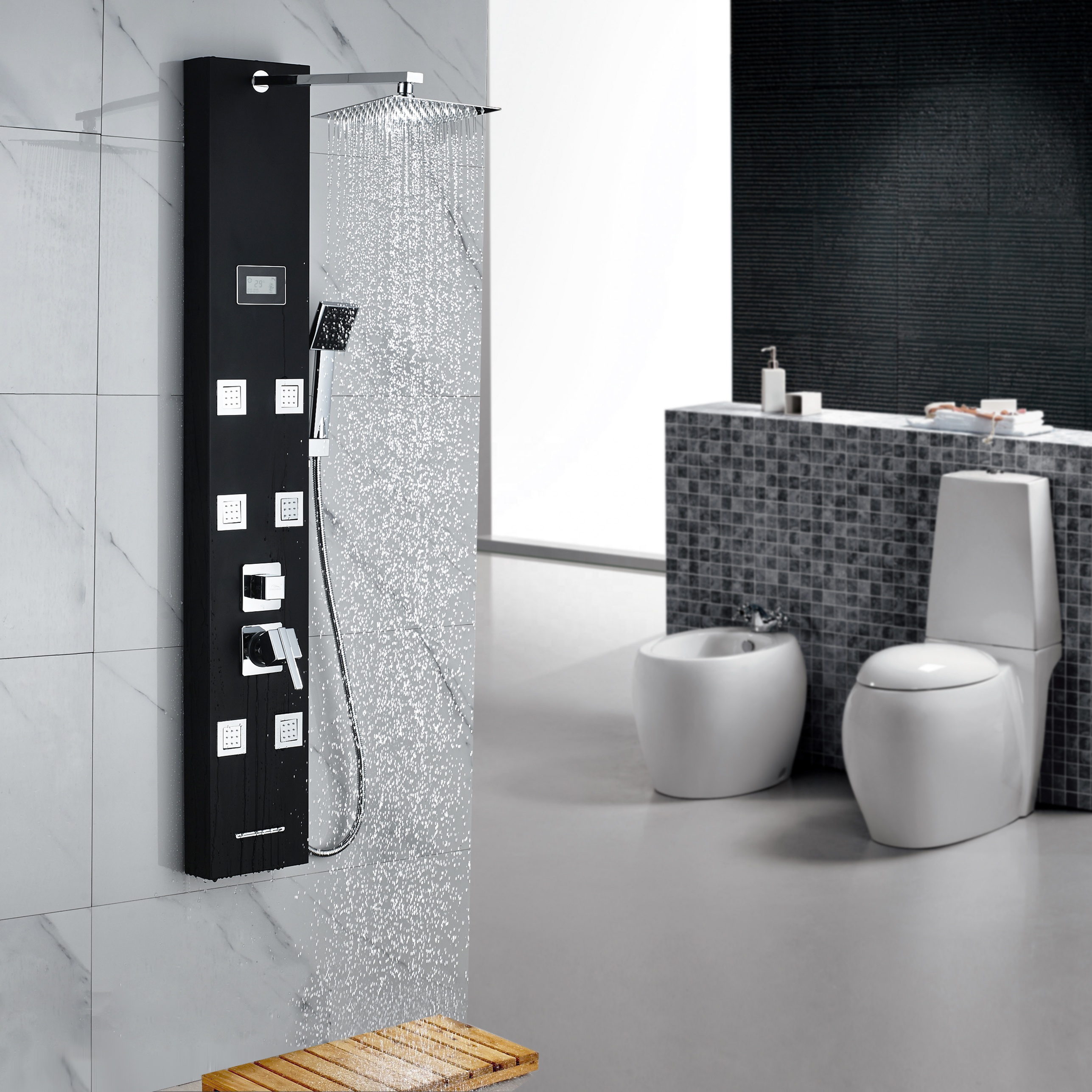 ROVATE черный водопад 304 нержавеющая сталь 6 Массажная душевая панель для ванной с регулируемой душевой ручкой