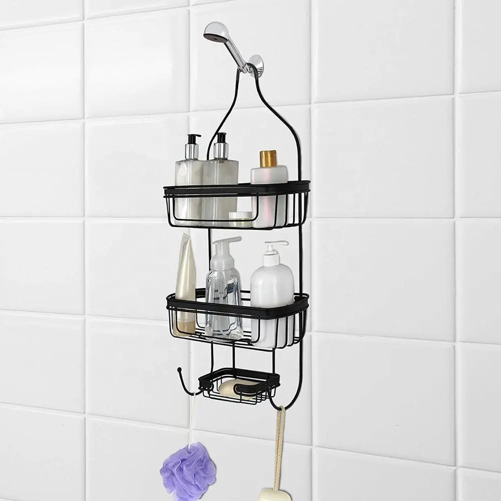 Bathroom Door Hanging from Shower Caddy with Two Basket Organizers Plus Dish for Storage Shelves for Shampoo
