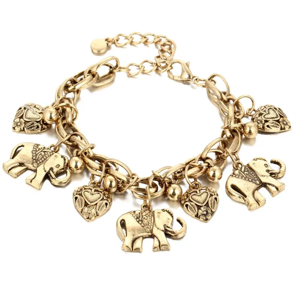 Tobillera con diseño de elefante, joyería para pies, pulsera de eslabones cubanos con relleno de oro Ayered