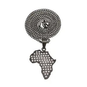Collier africain en acier inoxydable plaqué or 18k, perles, argent, carte africaine, pour hommes, bijoux africains