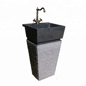 Gran <span class=keywords><strong>oferta</strong></span> de lavabo de granito con pedestal de piedra negra natural a la venta - Product Image 6