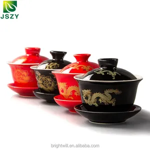 Китайский традиционный популярный фарфоровый чайный сервиз ручной работы, золотой дракон, комплект gaiwan
