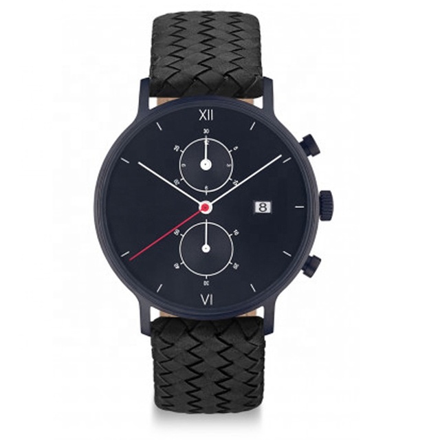 Black Woven Strap Water Resistant Watch for Men Custom Own LOGO Luxury Chronograph Wrist Watch