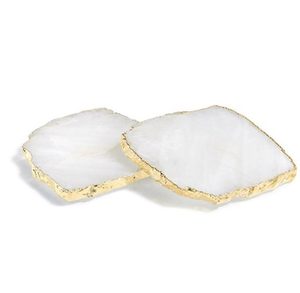 Sottobicchiere in Cristallo di <span class=keywords><strong>Quarzo</strong></span> <span class=keywords><strong>Rosa</strong></span> Rotondo Quadrato con Bordo Dorato - Product Image 4