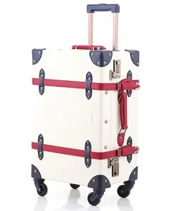 Hot Sale abs&pvc leather material vintage style hard shell luggage with 4 spinner wheels