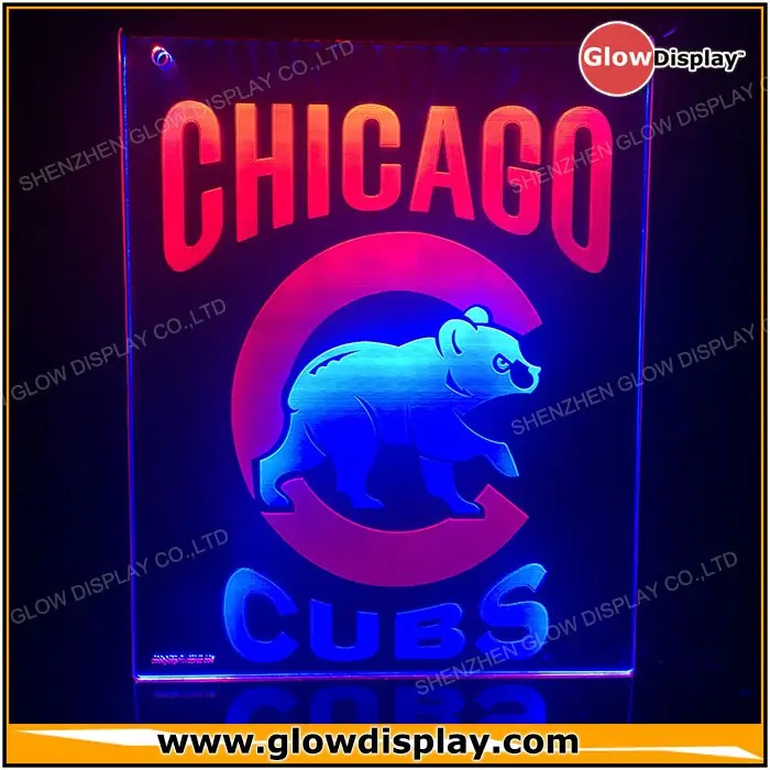 CNC laser engraved acrylic edge lit base led Chicago Cubs baseball sign