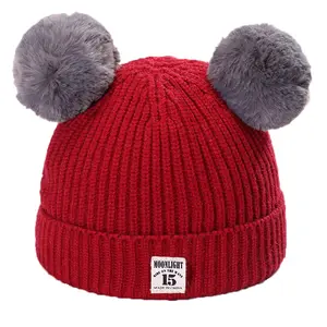 Thời Trang Mới Áo Len Mùa Đông Mũ Bé Mũ Len Đôi Bóng Màu Tinh Khiết Trẻ Em Dệt Kim Beanie