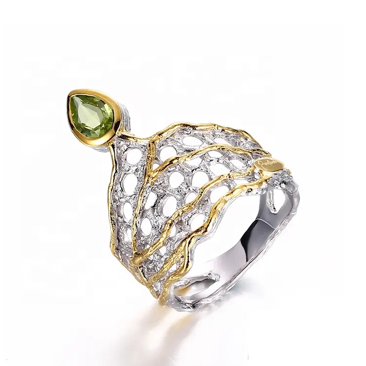 Cincin Peridot Alami Perhiasan Perak Murni 925 Mahkota Mode Elegan