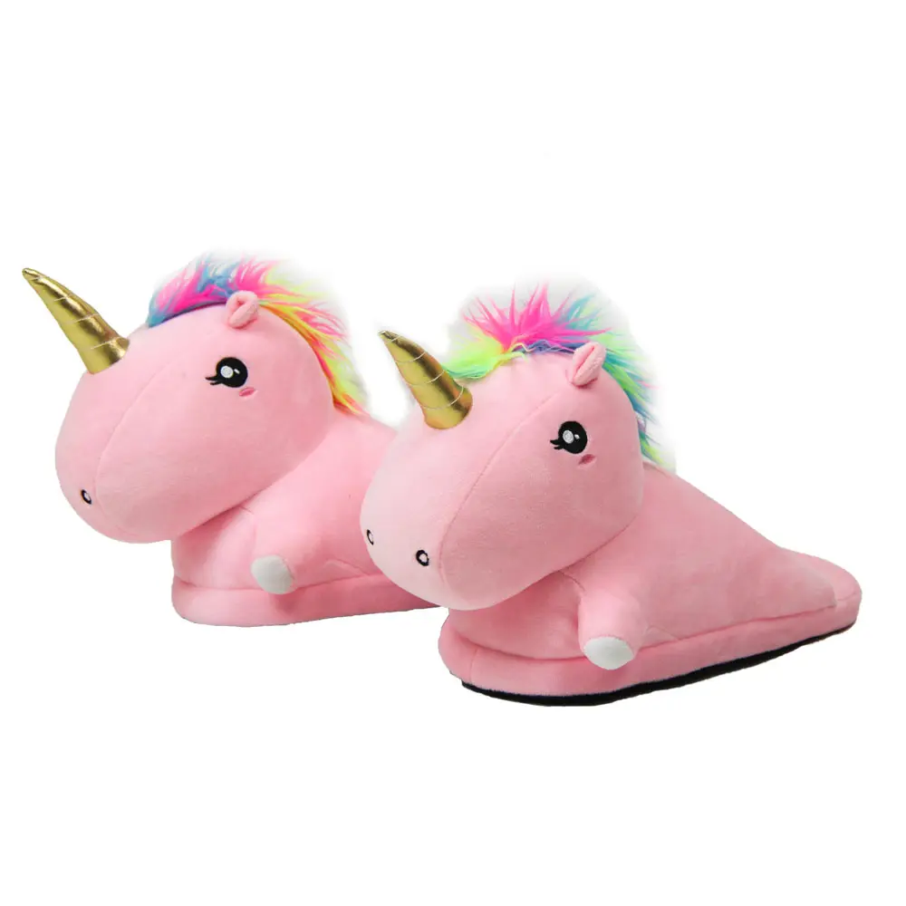 Closed Eyes Anti Slip Plush Unicorn Female Footwear Open Heel Indoor Home Shoes Plush Fur Slippers For Gift