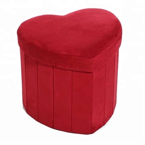 Heart Shape Short Floss Velvet Foldable <strong>Storage</strong> Ottoman Pouf <strong>Seat</strong> - Product Image 1