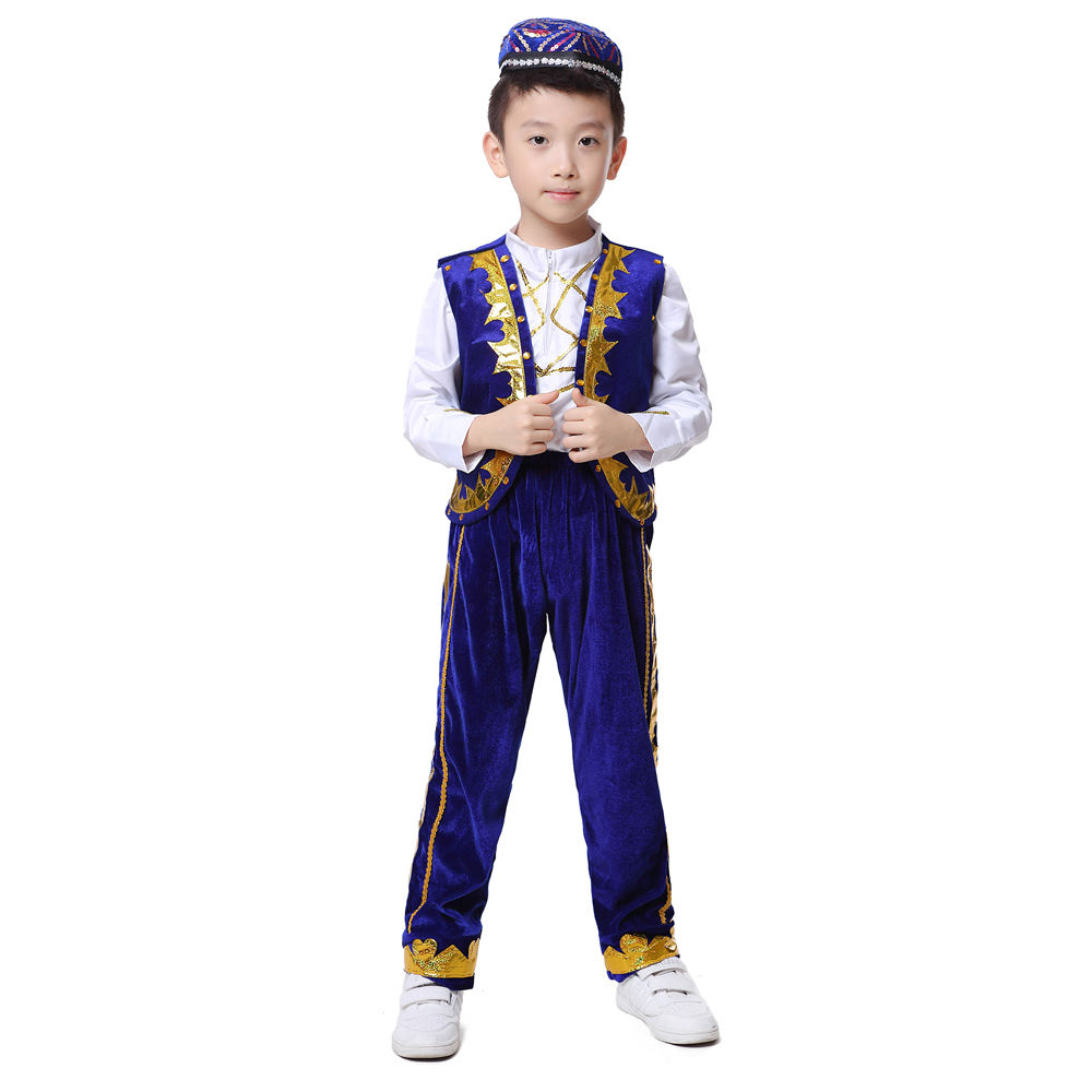 Indian Boys Dance Costumes New Style Folk Blue Set - Main Image
