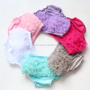 Wholesale Cotton Chiffon Pure Color Bloomers Set Baby Ruffles