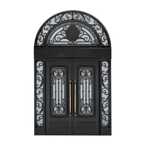 OEM Modern Simple Wrought Iron Decoration Arched Double Entry Swing Doors Designs