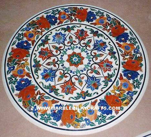 Home <b>Decorative</b> Round Marble Pietra Dura <b>Table</b> <b>Top</b> - Product Image 1