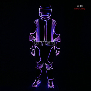 Super Cool LED Pleine Lumière Couleur Fiber Optique flashlighting Costumes avec Casque Gants Chaussures - Product Image 3