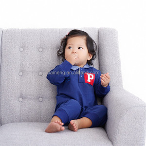 Nuevo diseño cómodo <span class=keywords><strong>azul</strong></span> <span class=keywords><strong>marino</strong></span> cuello del mameluco ropa de bebé de manga larga - Product Image 4