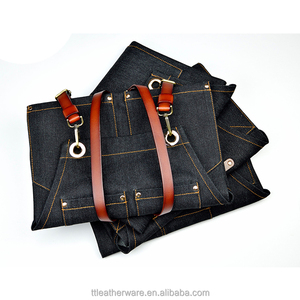 Cross Back correas de cuero de vaca negro pesado Denim delantal - Product Image 1