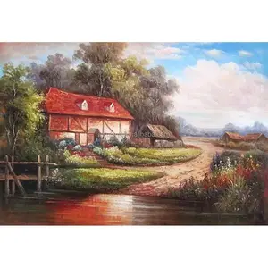 Paisagem do campo artesanal estilo chinês pintura a óleo em tela para decoração de parede