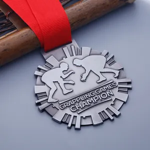 Medallion Design Design Your Own Custom Metal Sports 3d Embossed Silver Champion Grappling Award Judo Jiu Jitsu Wrestling Medals