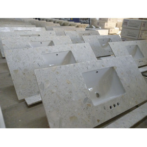 Crema blanco piedra artificial baño barato utilizado <span class=keywords><strong>Hotel</strong></span> vanidad tops - Product Image 2