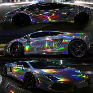 New Đầy Màu Sắc Laser Cầu Vồng Đen Chrome Holographic Vinyl Bọc