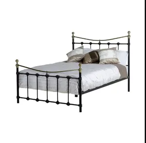 Cama De Metal Negra 160x190 Cm Lutown-Teen - Con Somier De Láminas, Patas Redondas, Altura 46 Cm, Soporta Más De 450 Kg