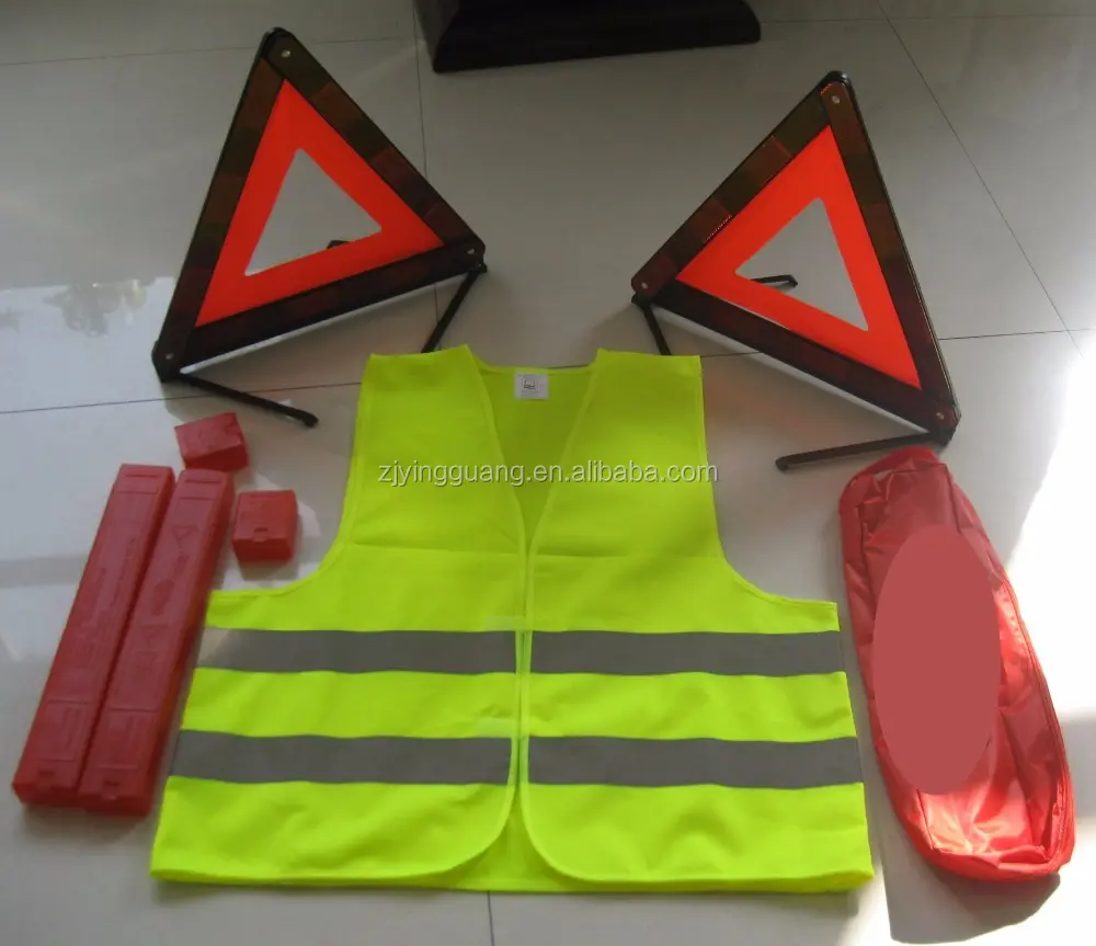 High Visibility Car Emergency Reflective Safety Kit with Safety Vest and Warning Triangle