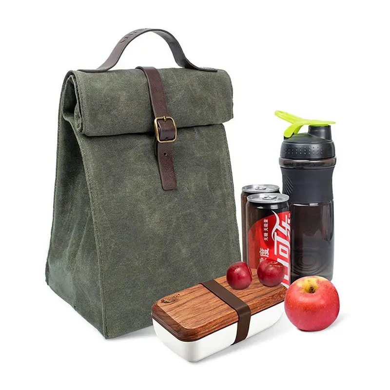 Fiambrera aislante impermeable de lona encerada, bolsa de almuerzo personalizada para exteriores, 16oz